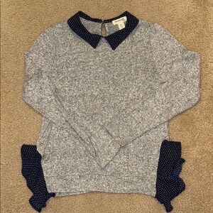 Monteau Gray and Blue Crew Neck Sweater with Navy Accents